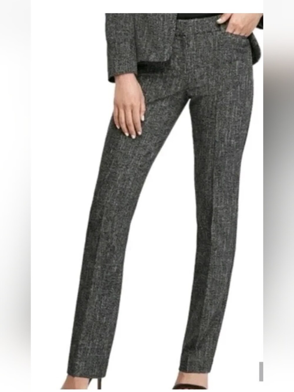 Express Columnist Pants Barely Boot Mid Rise Tweed Black Stretch Bootcut 8R NWT